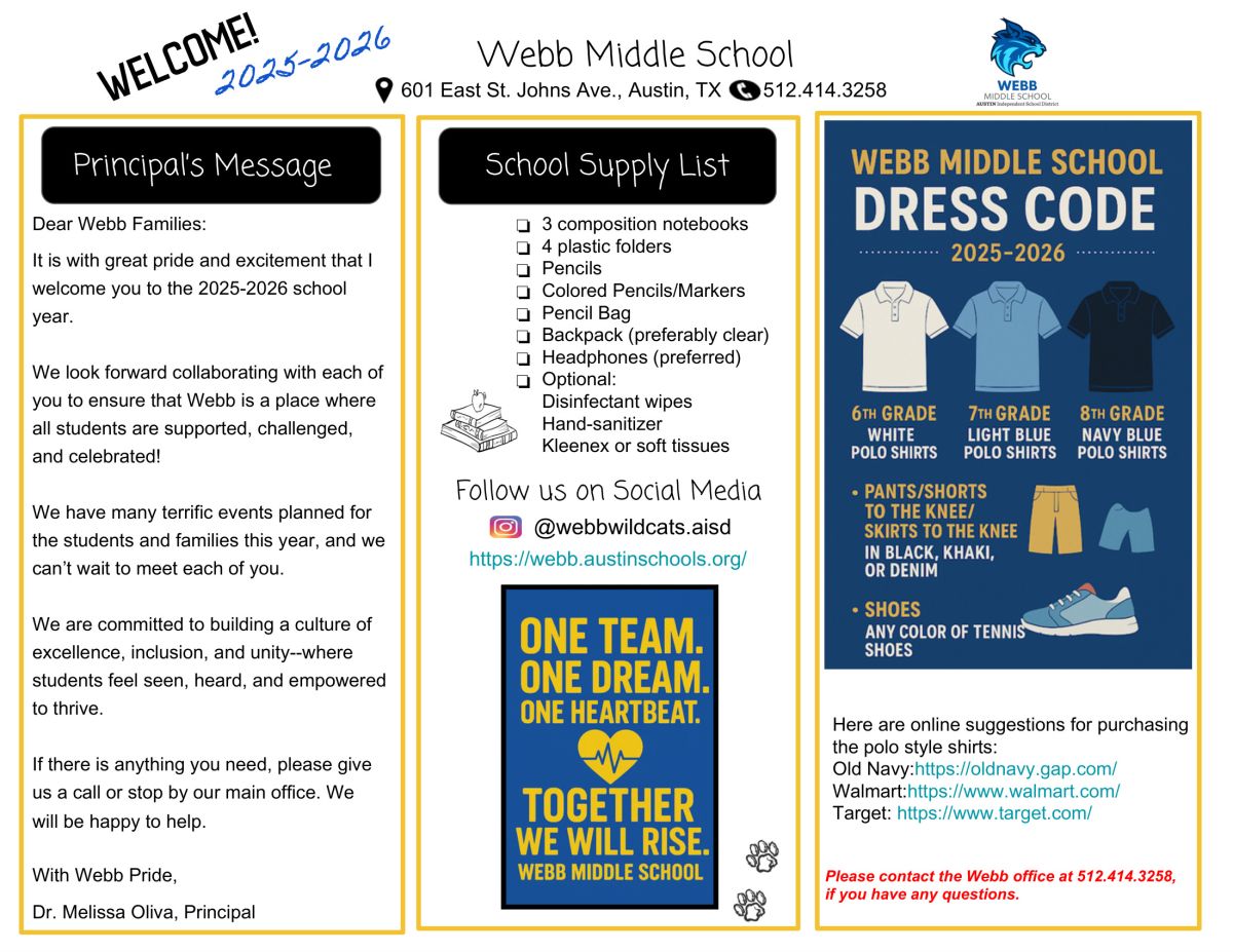 Principal message & school supplies in English